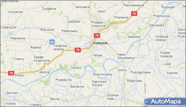 mapa Witów gmina Koszyce, Witów gmina Koszyce na mapie Targeo