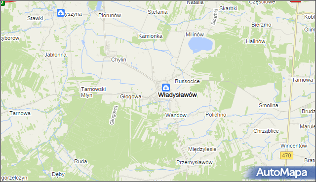 mapa Władysławów powiat turecki, Władysławów powiat turecki na mapie Targeo