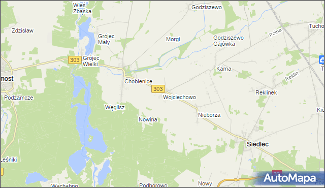 mapa Wojciechowo gmina Siedlec, Wojciechowo gmina Siedlec na mapie Targeo