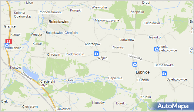 mapa Wójcin gmina Łubnice, Wójcin gmina Łubnice na mapie Targeo