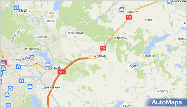 mapa Wójtowo gmina Barczewo, Wójtowo gmina Barczewo na mapie Targeo