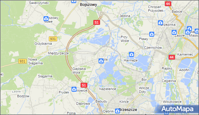 mapa Wola gmina Miedźna, Wola gmina Miedźna na mapie Targeo