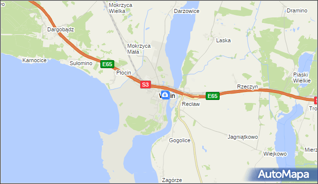 mapa Wolin, Wolin na mapie Targeo