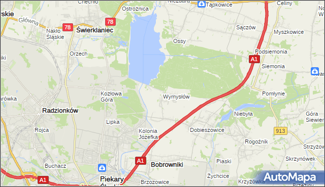 mapa Wymysłów gmina Bobrowniki, Wymysłów gmina Bobrowniki na mapie Targeo