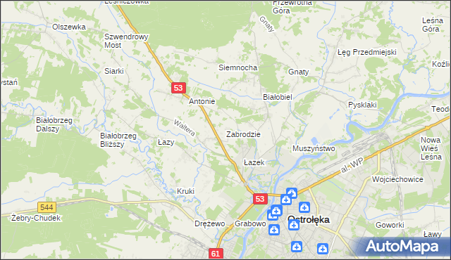 mapa Zabrodzie gmina Olszewo-Borki, Zabrodzie gmina Olszewo-Borki na mapie Targeo