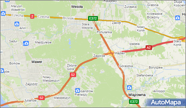 mapa Zagórze gmina Wiązowna, Zagórze gmina Wiązowna na mapie Targeo