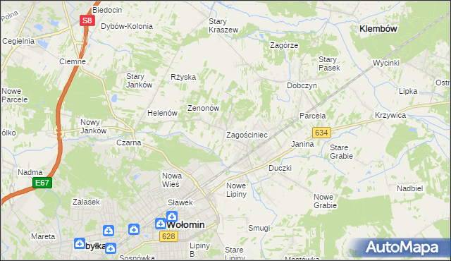 mapa Zagościniec gmina Wołomin, Zagościniec gmina Wołomin na mapie Targeo