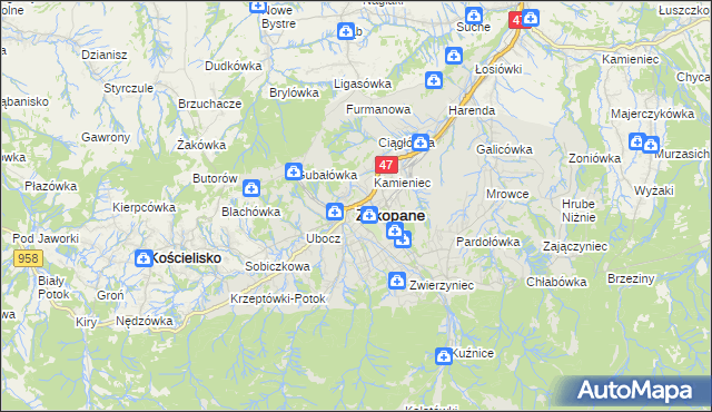 mapa Zakopanego, Zakopane na mapie Targeo