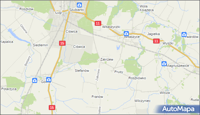 mapa Zakrzew gmina Jarocin, Zakrzew gmina Jarocin na mapie Targeo