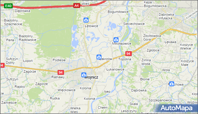 mapa Zakrzów gmina Wojnicz, Zakrzów gmina Wojnicz na mapie Targeo