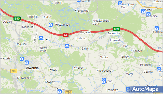 mapa Zalas gmina Krzeszowice, Zalas gmina Krzeszowice na mapie Targeo