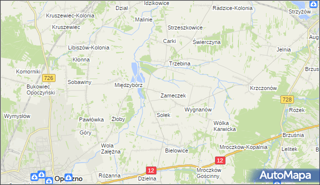 mapa Zameczek gmina Opoczno, Zameczek gmina Opoczno na mapie Targeo
