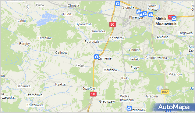 mapa Zamienie gmina Mińsk Mazowiecki, Zamienie gmina Mińsk Mazowiecki na mapie Targeo
