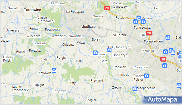mapa Żarnowiec gmina Jedlicze, Żarnowiec gmina Jedlicze na mapie Targeo