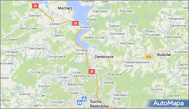 mapa Zembrzyce, Zembrzyce na mapie Targeo