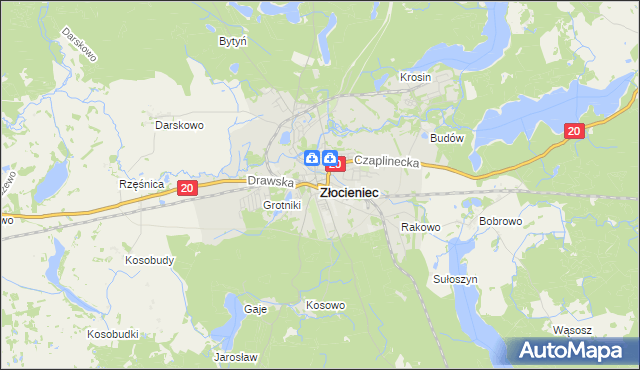 mapa Złocieniec, Złocieniec na mapie Targeo