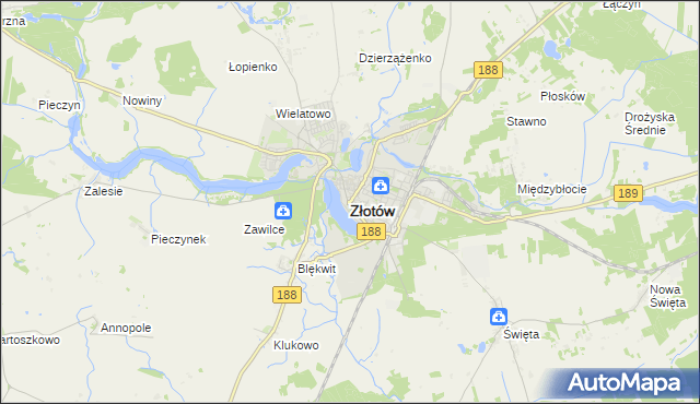 mapa Złotów, Złotów na mapie Targeo