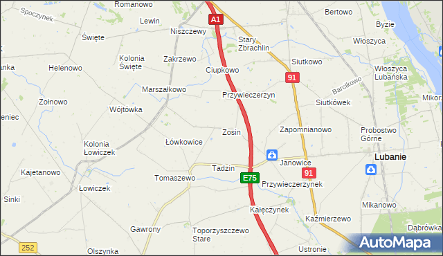 mapa Zosin gmina Lubanie, Zosin gmina Lubanie na mapie Targeo