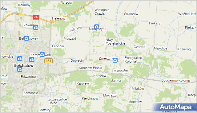 mapa Zwierzchów, Zwierzchów na mapie Targeo