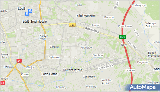 mapa Augustów gmina Łódź, Augustów gmina Łódź na mapie Targeo