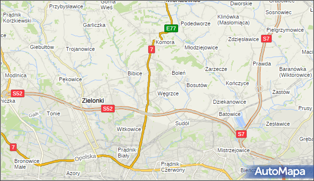 mapa Węgrzce gmina Zielonki, Węgrzce gmina Zielonki na mapie Targeo