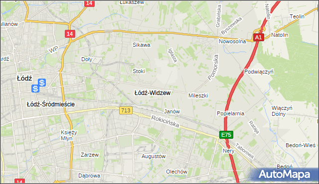 mapa Widzew, Widzew na mapie Targeo