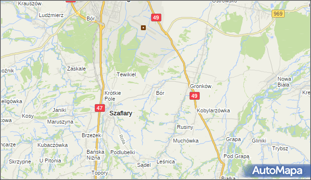 mapa Bór gmina Szaflary, Bór gmina Szaflary na mapie Targeo