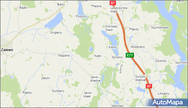 mapa Kątki gmina Zalewo, Kątki gmina Zalewo na mapie Targeo