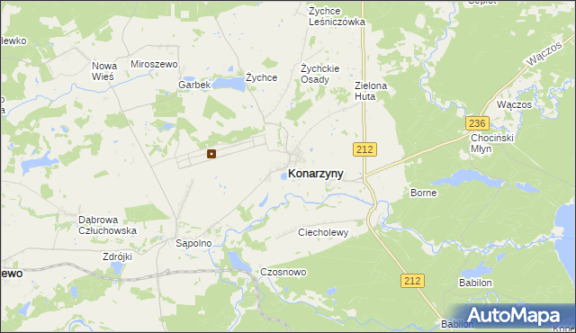 mapa Konarzyny powiat chojnicki, Konarzyny powiat chojnicki na mapie Targeo