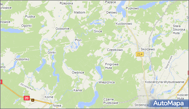 mapa Ludwikowo gmina Kościerzyna, Ludwikowo gmina Kościerzyna na mapie Targeo