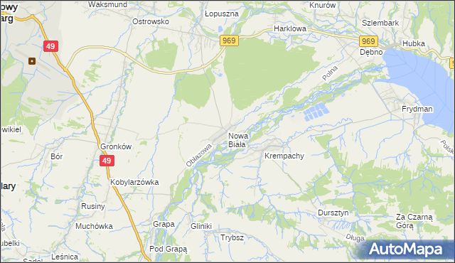 mapa Nowa Biała gmina Nowy Targ, Nowa Biała gmina Nowy Targ na mapie Targeo