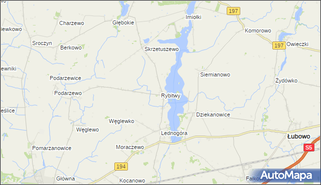 mapa Rybitwy gmina Łubowo, Rybitwy gmina Łubowo na mapie Targeo