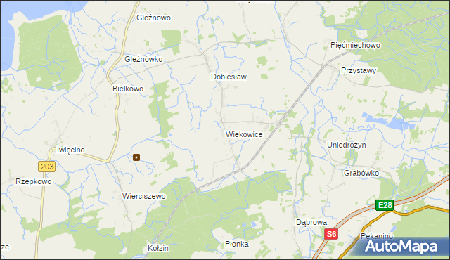 mapa Wiekowice gmina Darłowo, Wiekowice gmina Darłowo na mapie Targeo