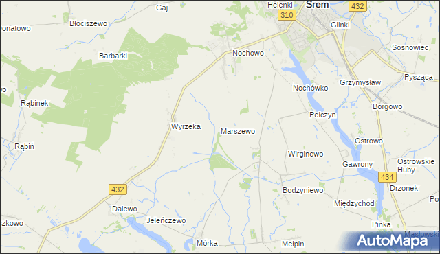 mapa Marszewo gmina Śrem, Marszewo gmina Śrem na mapie Targeo