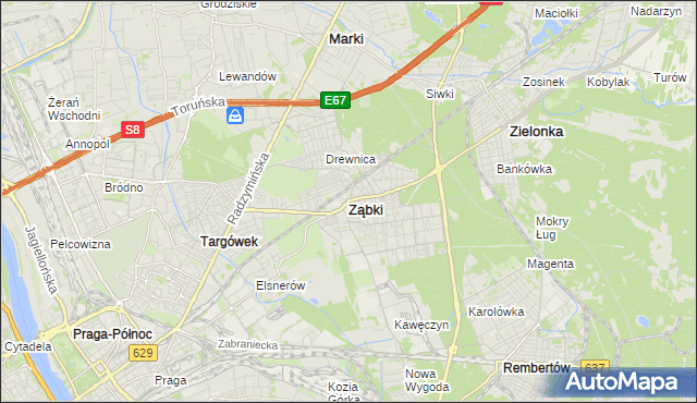 mapa Ząbki powiat wołomiński, Ząbki powiat wołomiński na mapie Targeo