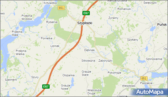 mapa Dębniak gmina Szypliszki, Dębniak gmina Szypliszki na mapie Targeo