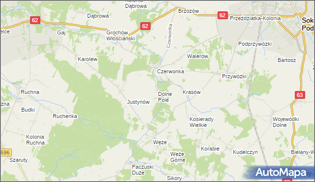 mapa Dolne Pole gmina Sokołów Podlaski, Dolne Pole gmina Sokołów Podlaski na mapie Targeo