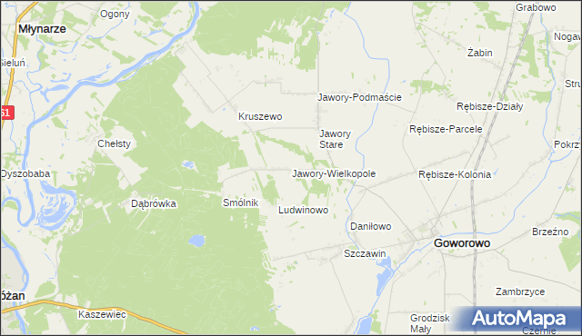 mapa Jawory-Wielkopole, Jawory-Wielkopole na mapie Targeo
