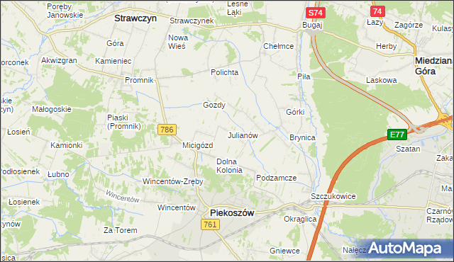 mapa Julianów gmina Piekoszów, Julianów gmina Piekoszów na mapie Targeo