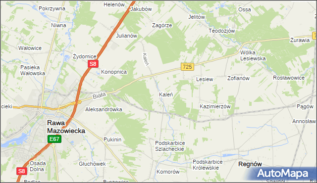 mapa Kaleń gmina Rawa Mazowiecka, Kaleń gmina Rawa Mazowiecka na mapie Targeo