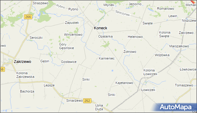 mapa Kamieniec gmina Koneck, Kamieniec gmina Koneck na mapie Targeo