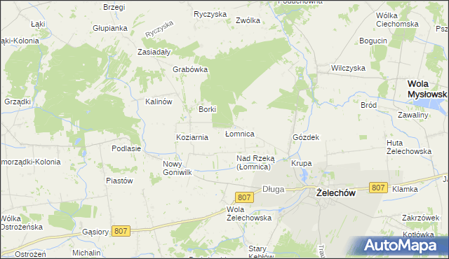mapa Łomnica gmina Żelechów, Łomnica gmina Żelechów na mapie Targeo