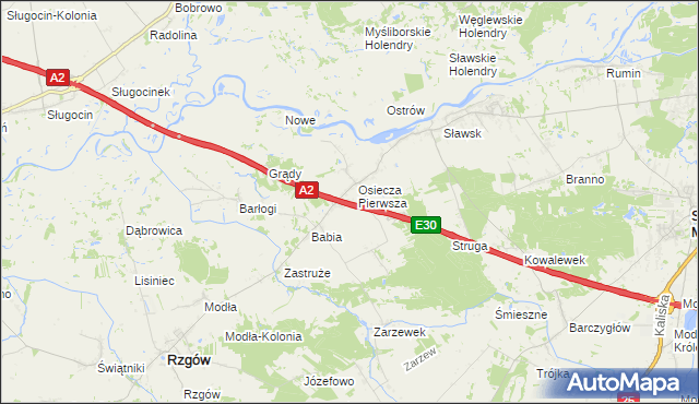 mapa Osiecza Druga, Osiecza Druga na mapie Targeo