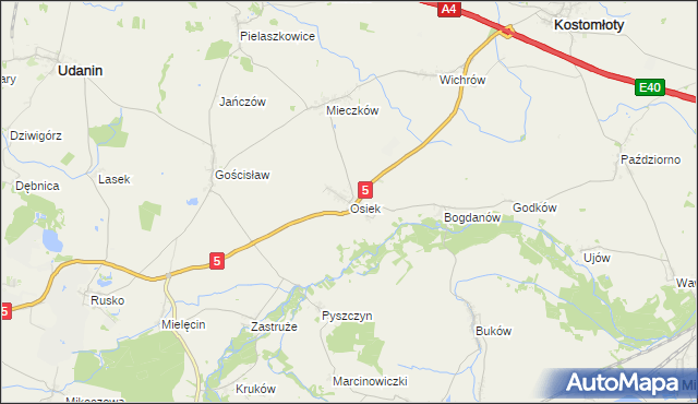 mapa Osiek gmina Kostomłoty, Osiek gmina Kostomłoty na mapie Targeo