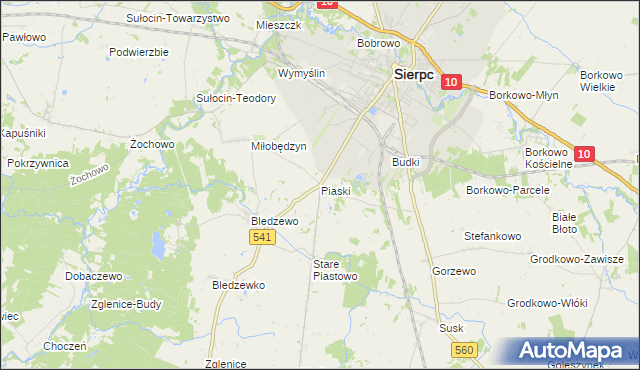 mapa Piaski gmina Sierpc, Piaski gmina Sierpc na mapie Targeo