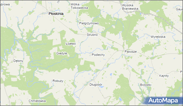 mapa Podlechy gmina Płoskinia, Podlechy gmina Płoskinia na mapie Targeo