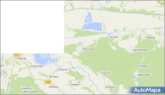 mapa Potulice gmina Nakło nad Notecią, Potulice gmina Nakło nad Notecią na mapie Targeo