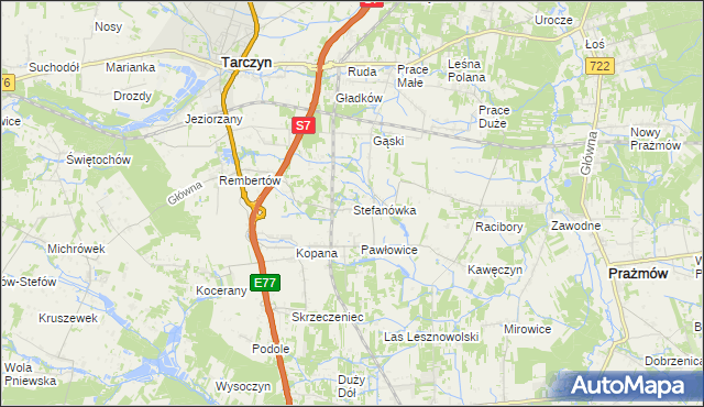 mapa Stefanówka gmina Tarczyn, Stefanówka gmina Tarczyn na mapie Targeo