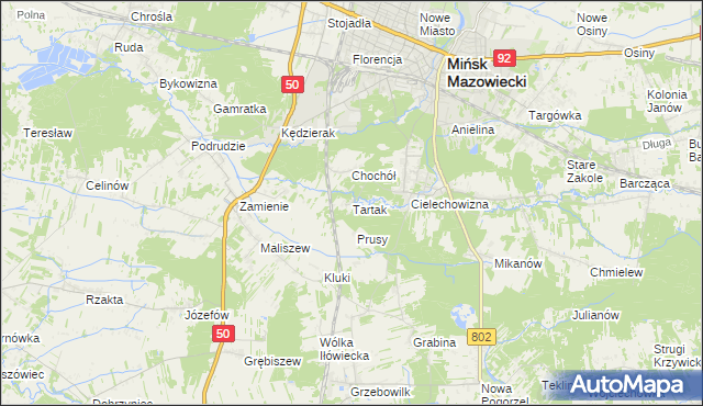 mapa Tartak gmina Mińsk Mazowiecki, Tartak gmina Mińsk Mazowiecki na mapie Targeo