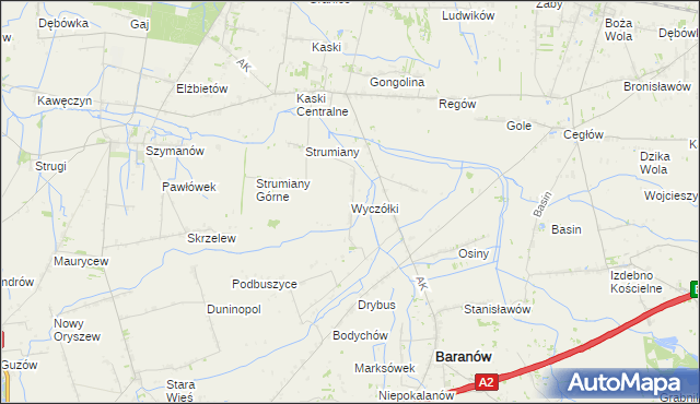 mapa Wyczółki gmina Baranów, Wyczółki gmina Baranów na mapie Targeo